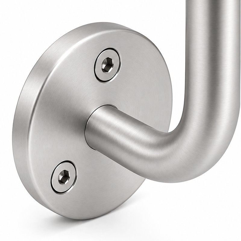 Curved Arm Circular Wall Handrail Bracket — Satin silver appearance concept