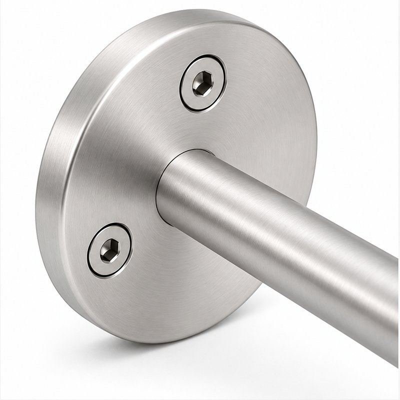 Curved Arm Circular Wall Handrail Bracket — Satin silver appearance concept
