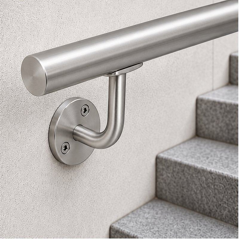 Curved Arm Circular Wall Handrail Bracket — Satin silver appearance concept
