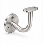 Curved Arm Circular Wall Handrail Bracket — Satin silver with bright-edge appearance concept