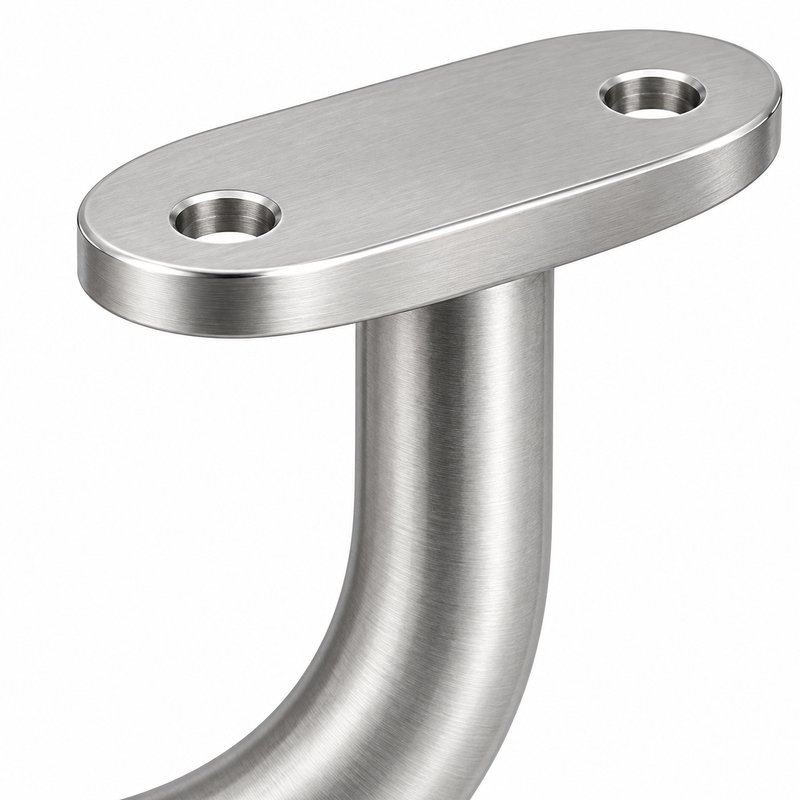 Curved Arm Circular Wall Handrail Bracket — Satin silver with bright-edge appearance concept