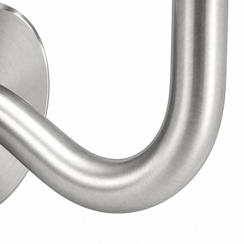 Curved Arm Circular Wall Handrail Bracket — Satin silver with bright-edge appearance concept