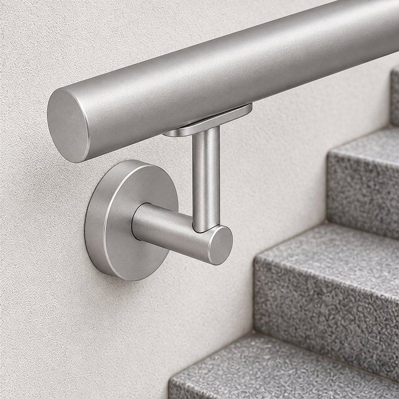 Concealed Fix Round Handrail Bracket — Matte silver appearance concept