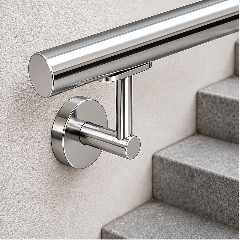 Concealed Fix Round Handrail Bracket — Reflective silver appearance concept