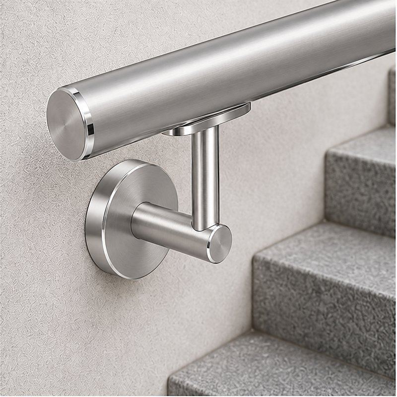Concealed Fix Round Handrail Bracket — Satin silver with bright-edge appearance concept