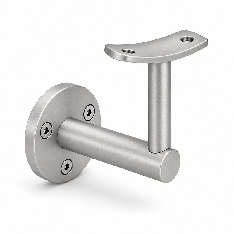 Curved Saddle Wall Handrail Bracket — Matte silver appearance concept