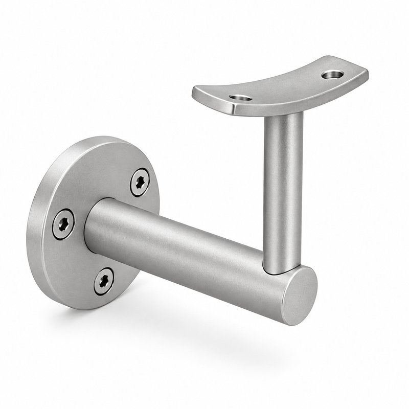 Curved Saddle Wall Handrail Bracket — Matte silver appearance concept