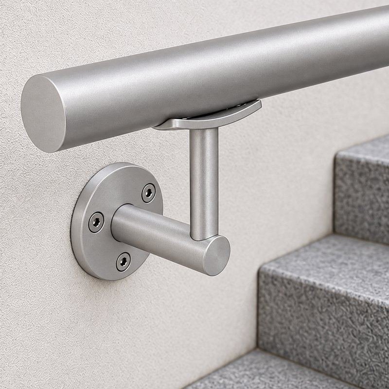 Curved Saddle Wall Handrail Bracket — Matte silver appearance concept
