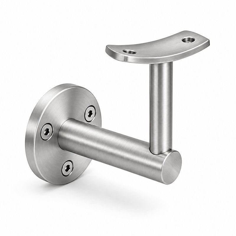 Curved Saddle Wall Handrail Bracket — Fine-brushed silver appearance concept