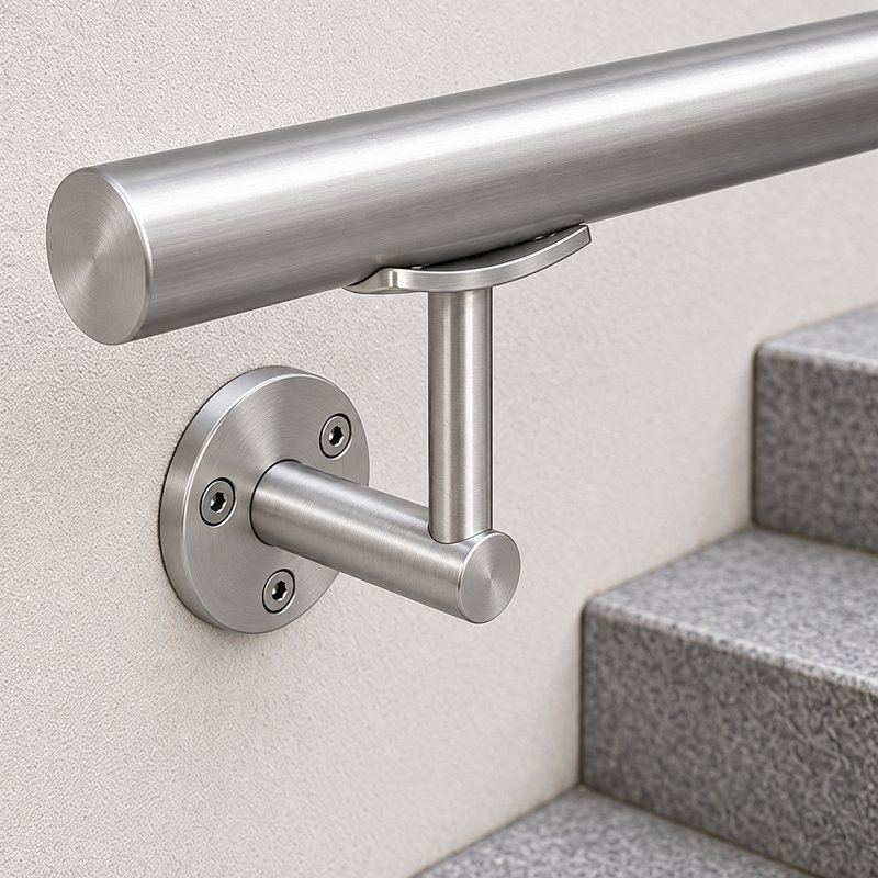 Curved Saddle Wall Handrail Bracket — Fine-brushed silver appearance concept