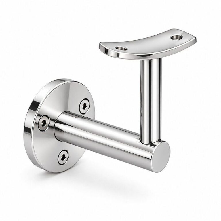 Curved Saddle Wall Handrail Bracket — Reflective silver appearance concept