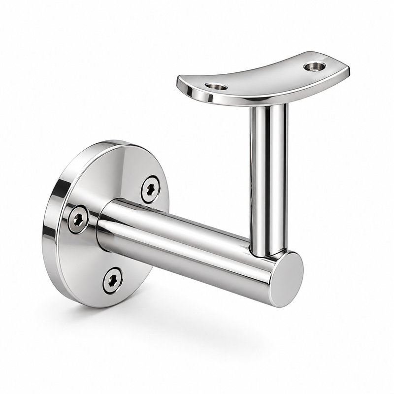 Curved Saddle Wall Handrail Bracket — Reflective silver appearance concept