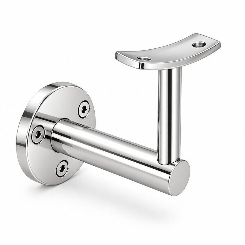 Curved Saddle Wall Handrail Bracket — Reflective silver appearance concept