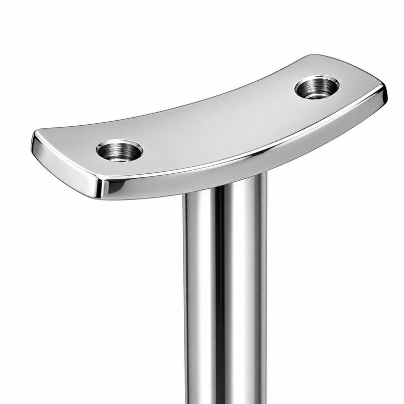 Curved Saddle Wall Handrail Bracket — Reflective silver appearance concept