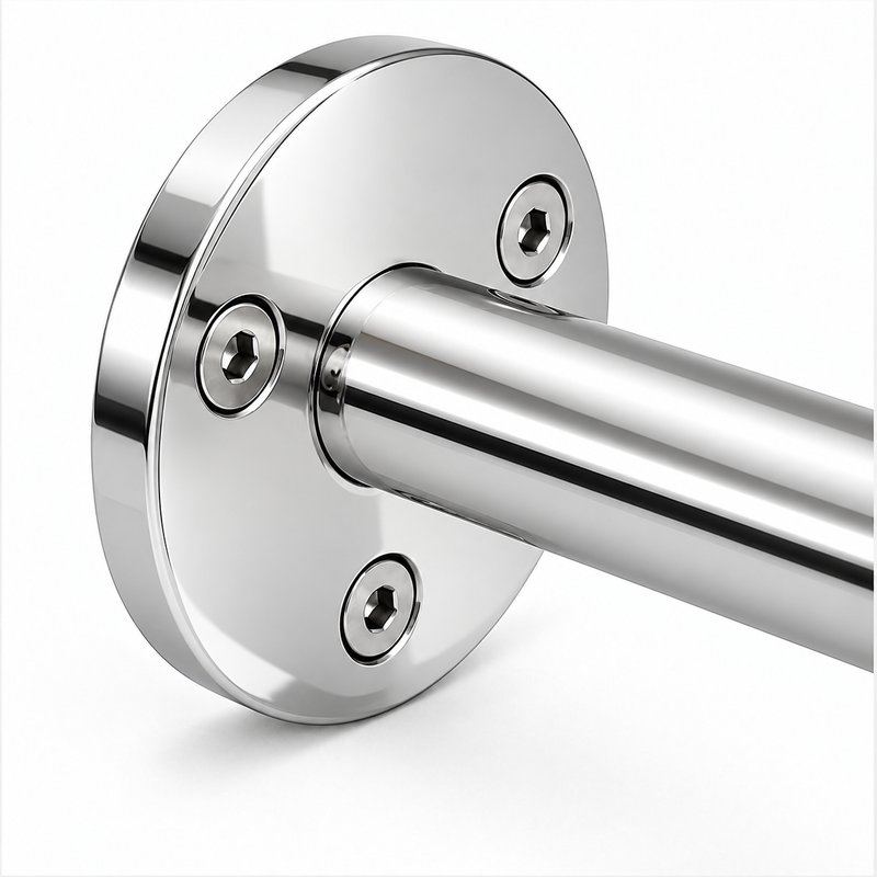 Curved Saddle Wall Handrail Bracket — Reflective silver appearance concept
