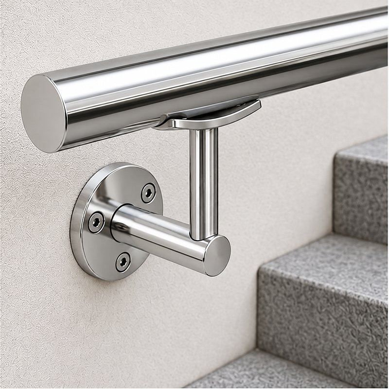 Curved Saddle Wall Handrail Bracket — Reflective silver appearance concept