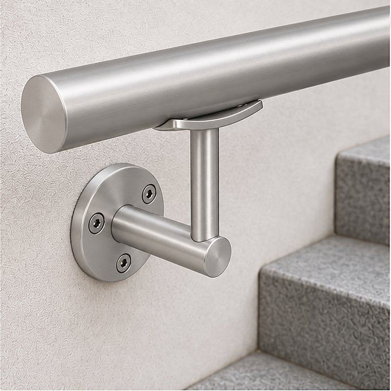 Curved Saddle Wall Handrail Bracket — Satin silver appearance concept