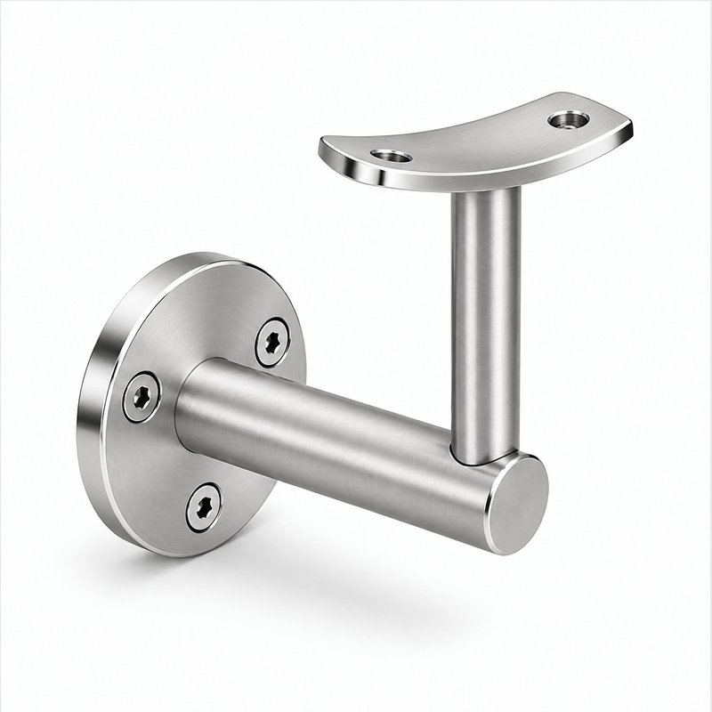 Curved Saddle Wall Handrail Bracket — Satin silver with bright-edge appearance concept