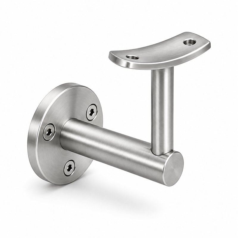 Curved Saddle Wall Handrail Bracket — Satin silver with bright-edge appearance concept