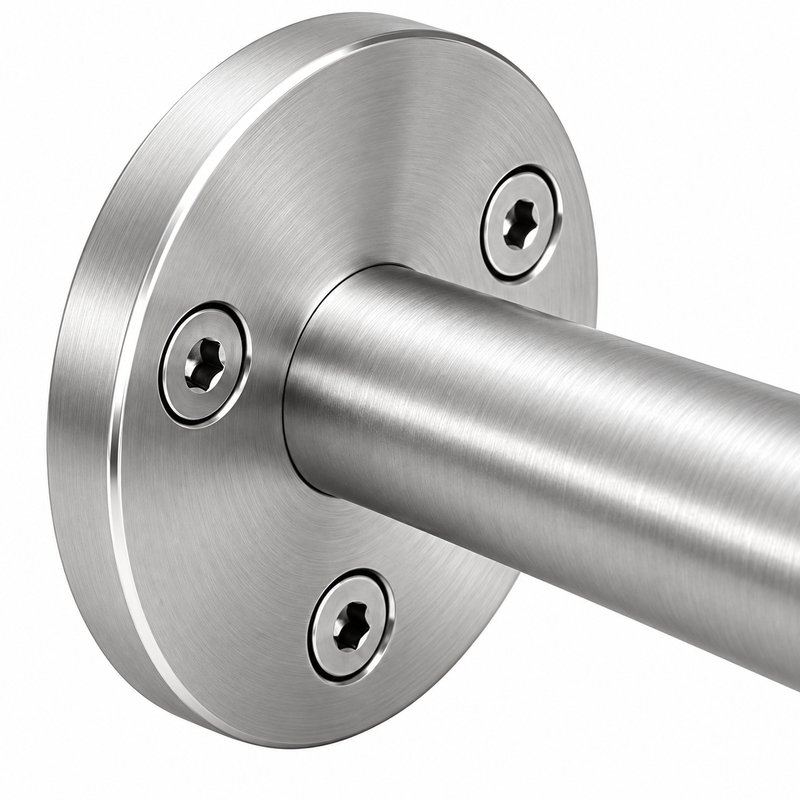 Curved Saddle Wall Handrail Bracket — Satin silver with bright-edge appearance concept