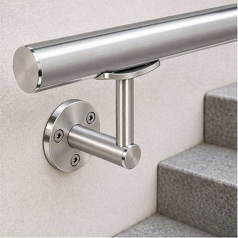 Curved Saddle Wall Handrail Bracket — Satin silver with bright-edge appearance concept
