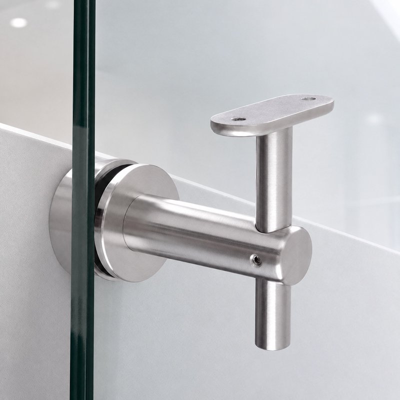 Fixed Glass Mounted Handrail Bracket — Reference silver appearance