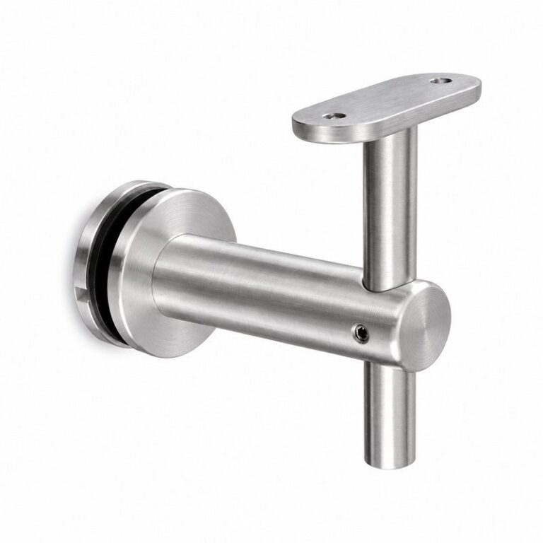 Fixed Glass Mounted Handrail Bracket — Fine-brushed silver appearance concept