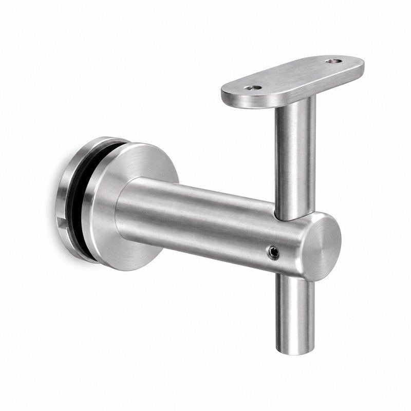 Fixed Glass Mounted Handrail Bracket — Fine-brushed silver appearance concept