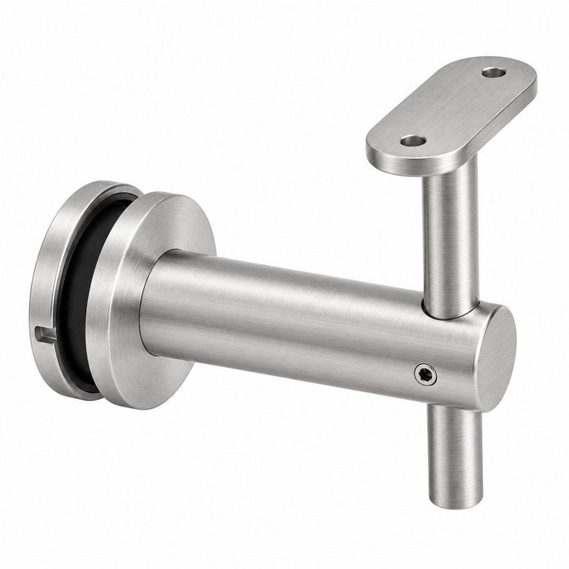 Fixed Glass Mounted Handrail Bracket — Fine-brushed silver appearance concept