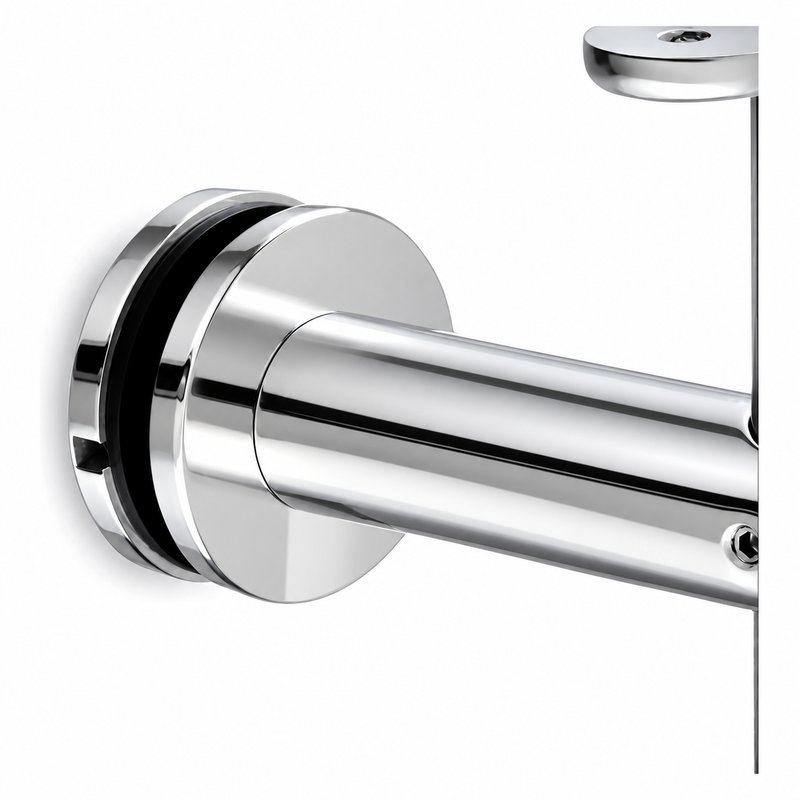 Fixed Glass Mounted Handrail Bracket — Reflective silver appearance concept