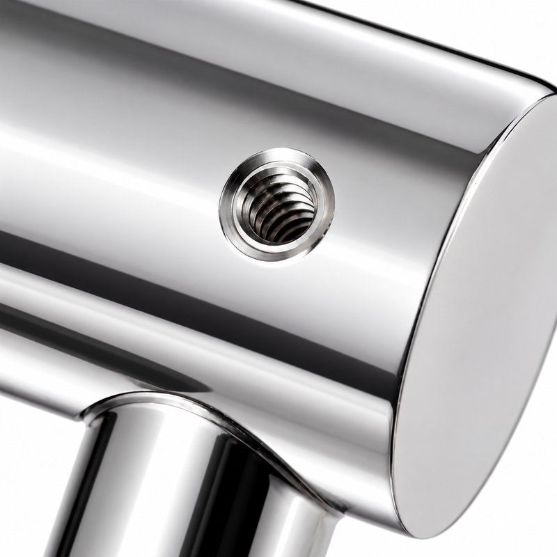 Fixed Glass Mounted Handrail Bracket — Reflective silver appearance concept