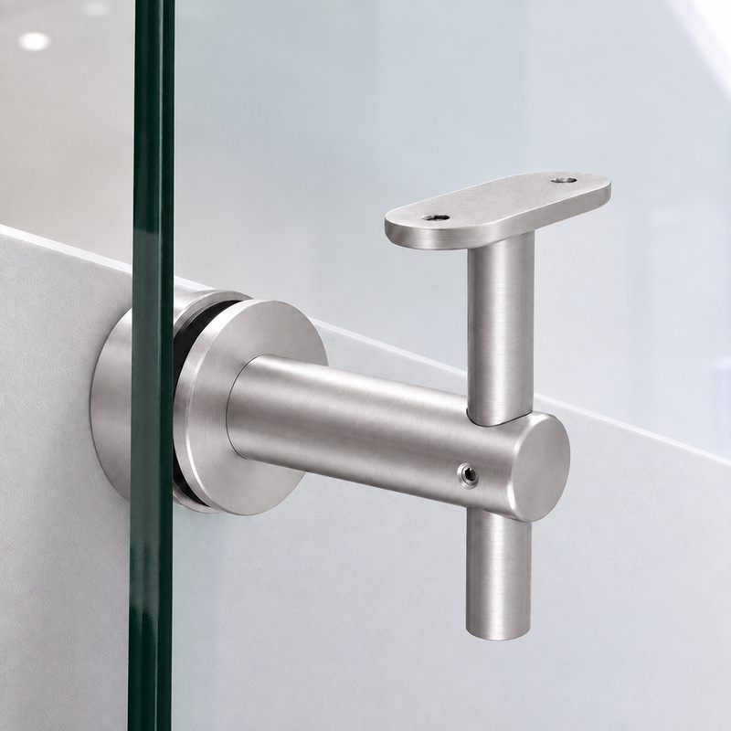 Fixed Glass Mounted Handrail Bracket — Satin silver appearance concept