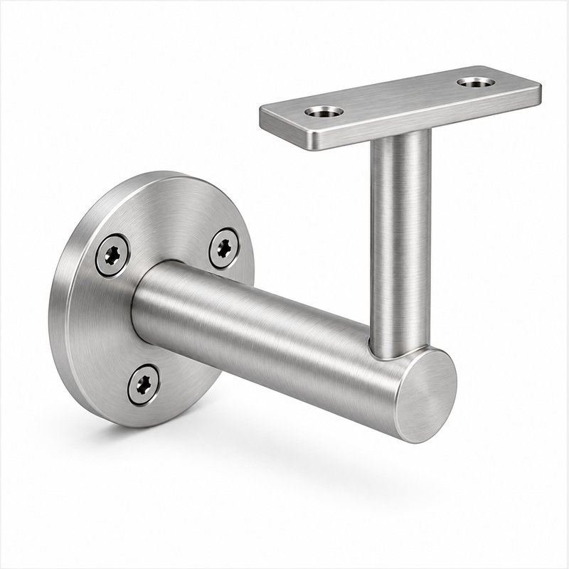 Rectangular Flat Saddle Handrail Bracket — Fine-brushed silver appearance concept