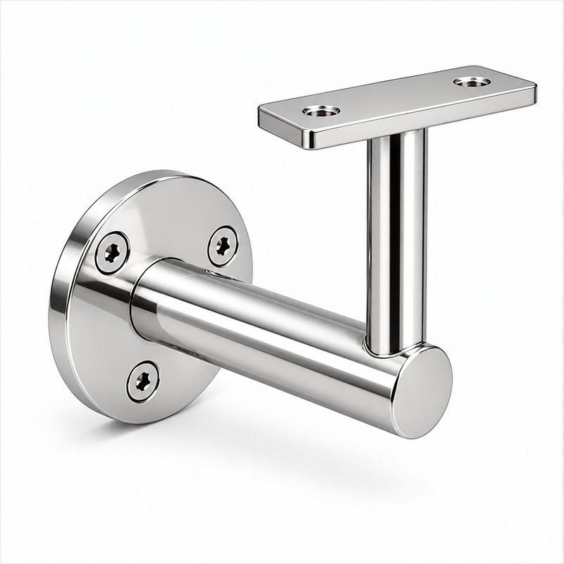 Rectangular Flat Saddle Handrail Bracket — Reflective silver appearance concept