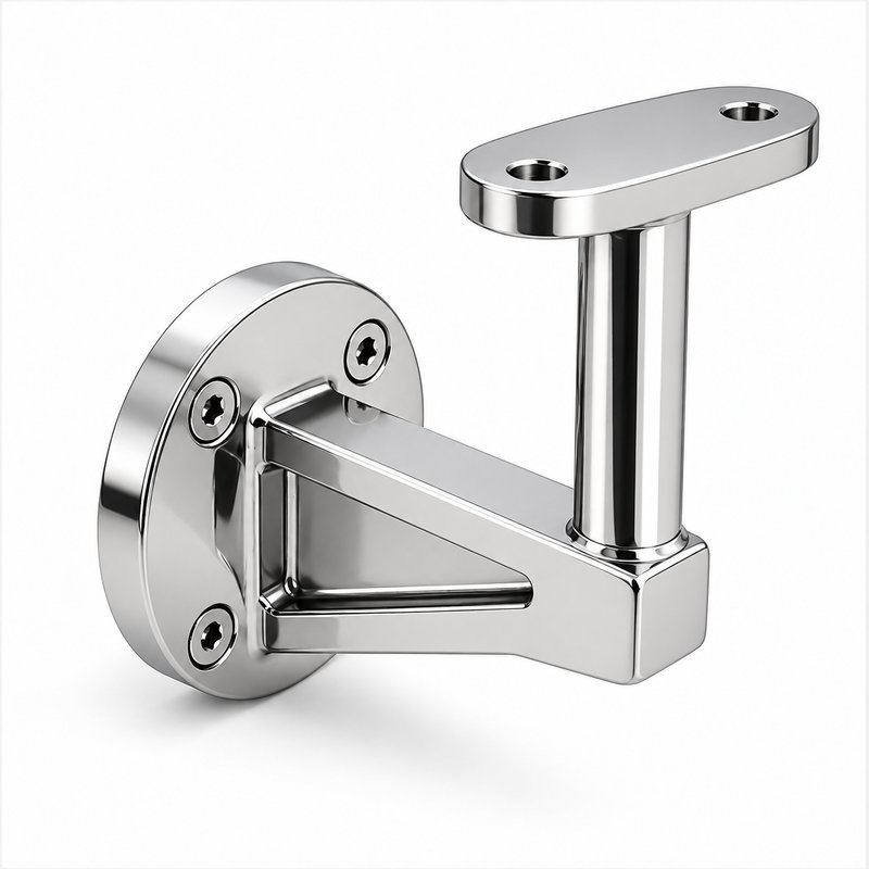 Gusseted Wall Handrail Bracket — Reflective silver appearance concept
