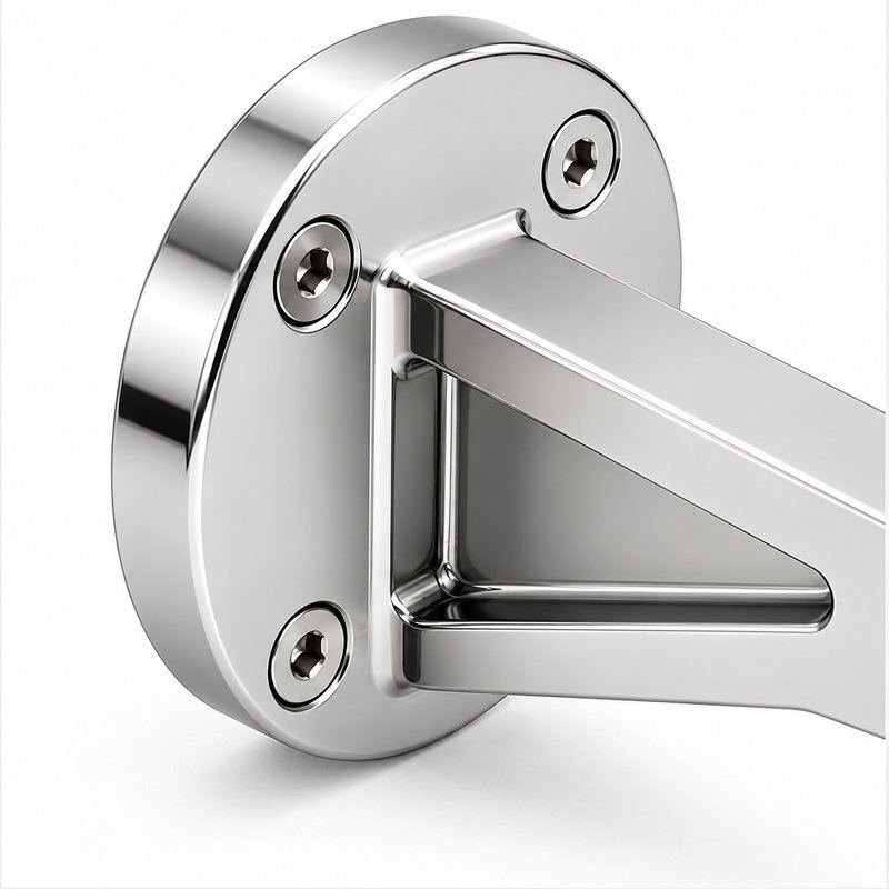 Gusseted Wall Handrail Bracket — Reflective silver appearance concept