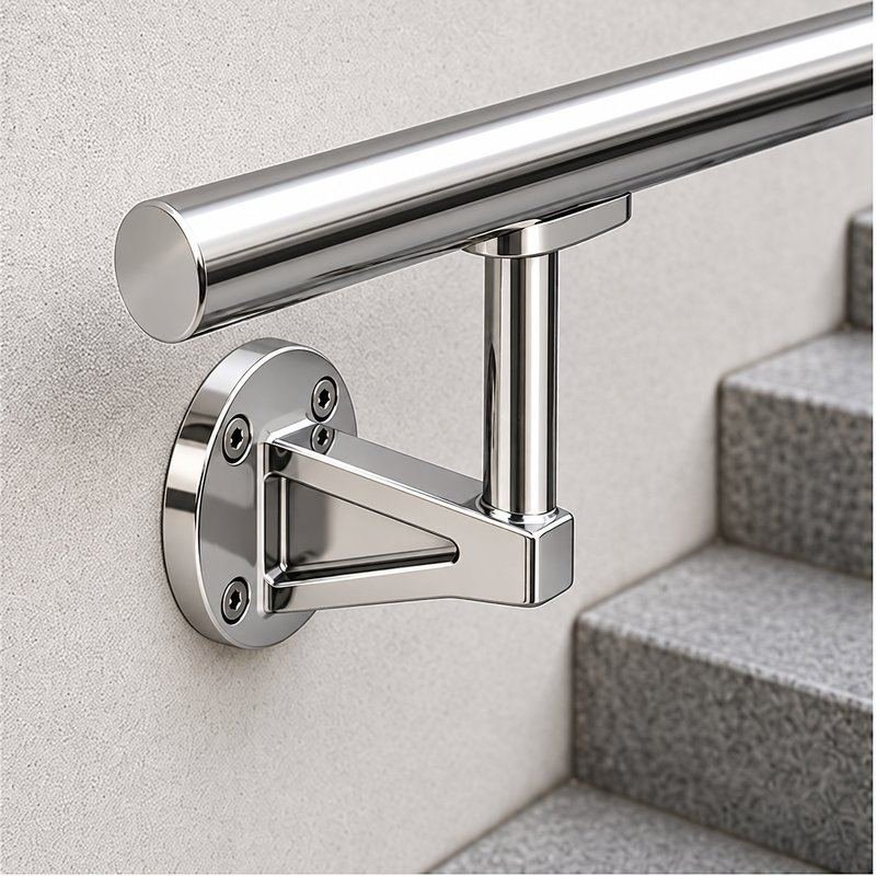 Gusseted Wall Handrail Bracket — Reflective silver appearance concept