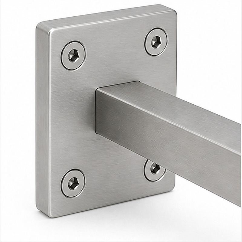 Rectangular Wall Plate Handrail Bracket — Reference silver appearance