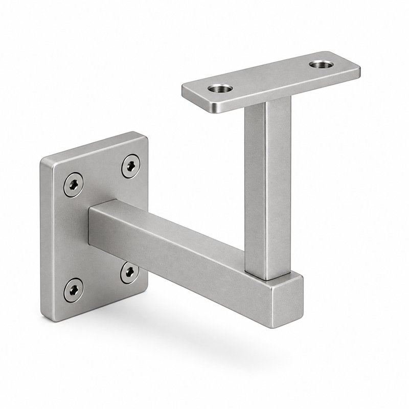 Rectangular Wall Plate Handrail Bracket — Matte silver appearance concept