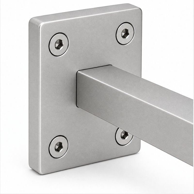 Rectangular Wall Plate Handrail Bracket — Matte silver appearance concept