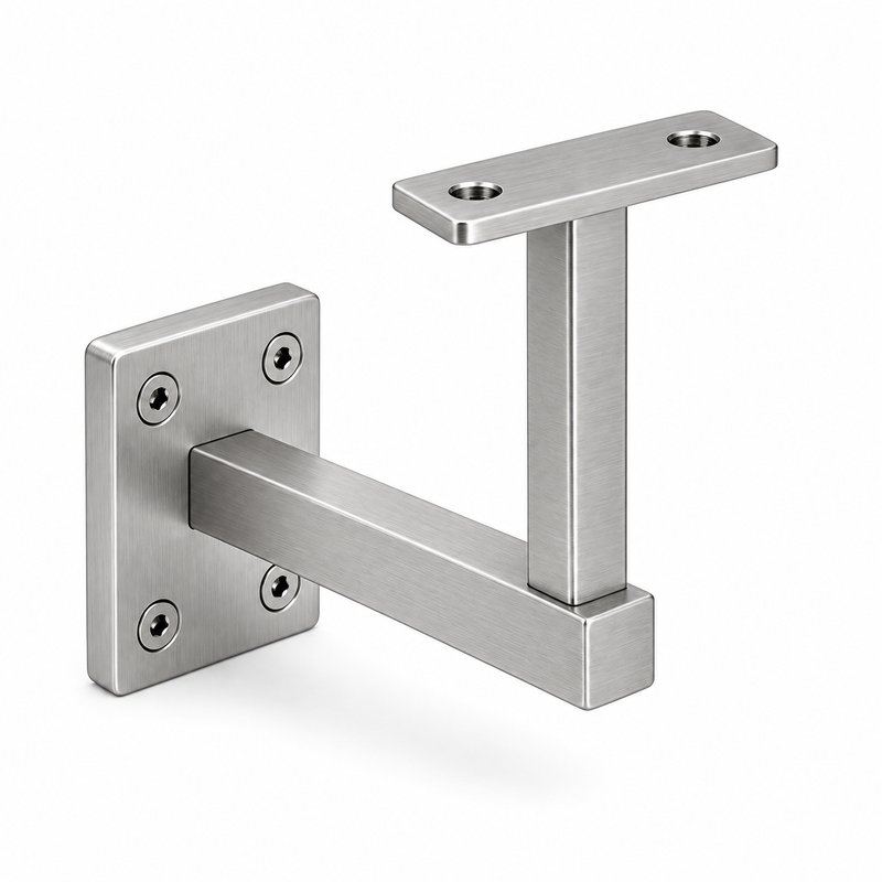 Rectangular Wall Plate Handrail Bracket — Fine-brushed silver appearance concept