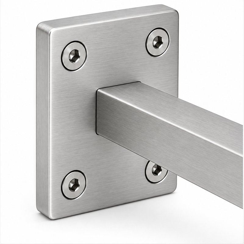 Rectangular Wall Plate Handrail Bracket — Fine-brushed silver appearance concept