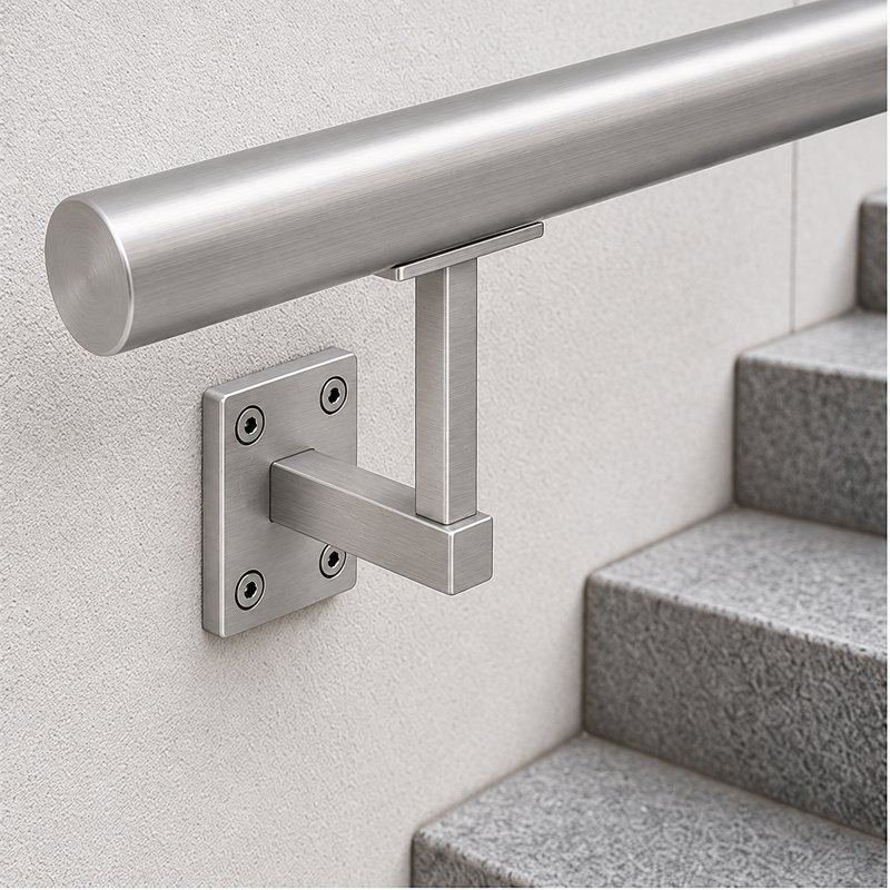 Rectangular Wall Plate Handrail Bracket — Fine-brushed silver appearance concept