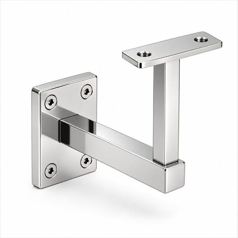 Rectangular Wall Plate Handrail Bracket — Reflective silver appearance concept