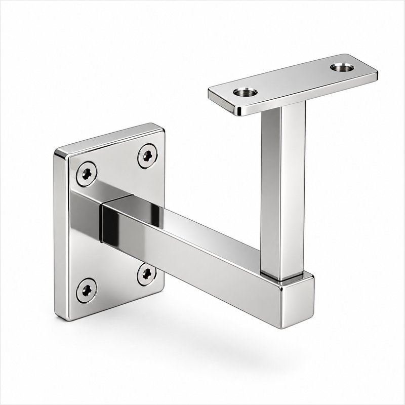 Rectangular Wall Plate Handrail Bracket — Reflective silver appearance concept