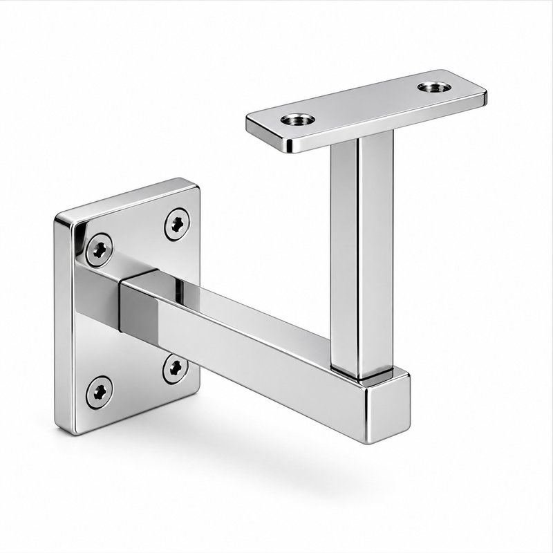 Rectangular Wall Plate Handrail Bracket — Reflective silver appearance concept