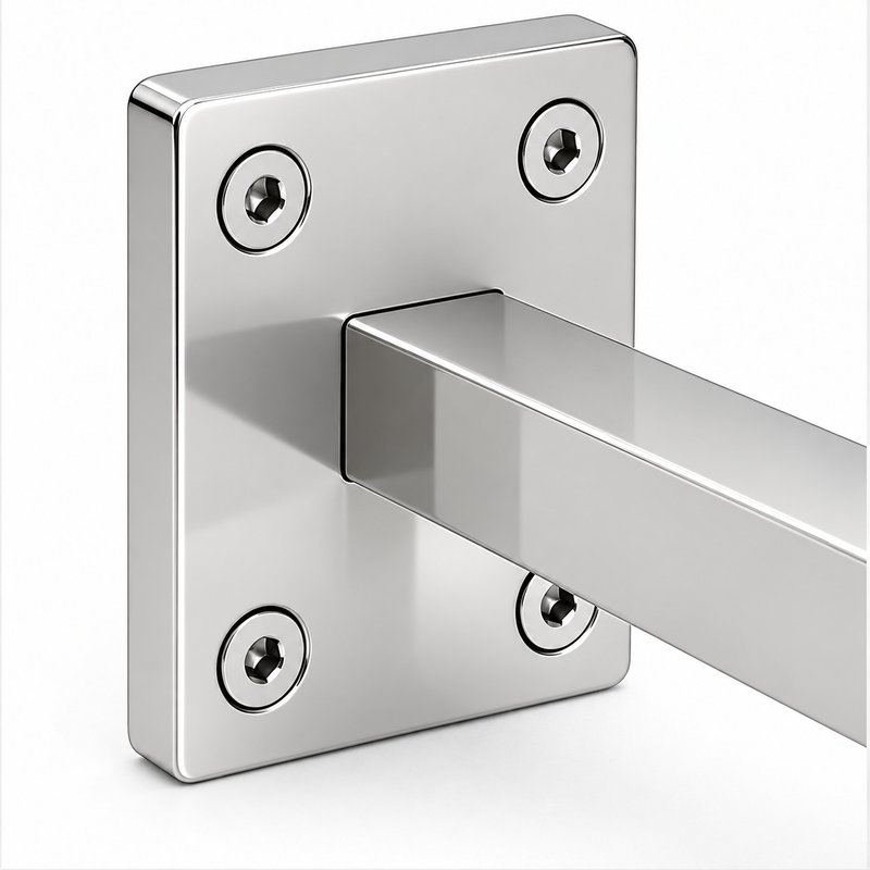 Rectangular Wall Plate Handrail Bracket — Reflective silver appearance concept
