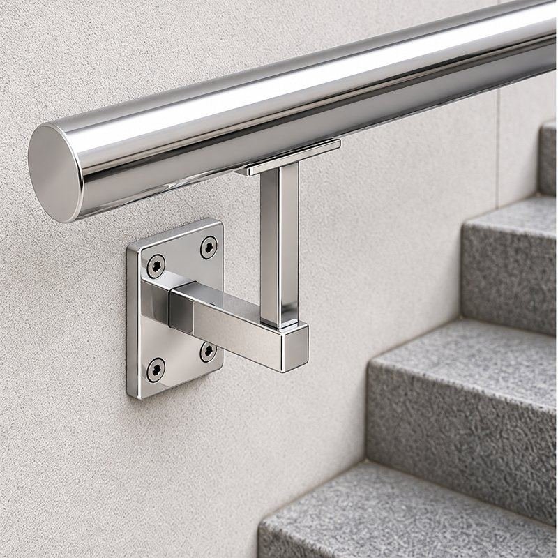 Rectangular Wall Plate Handrail Bracket — Reflective silver appearance concept