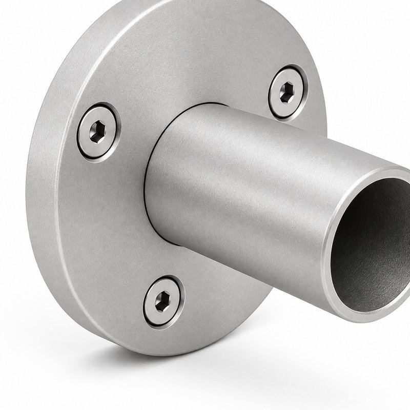 Round Tube Wall Flange Connector — Matte silver appearance concept