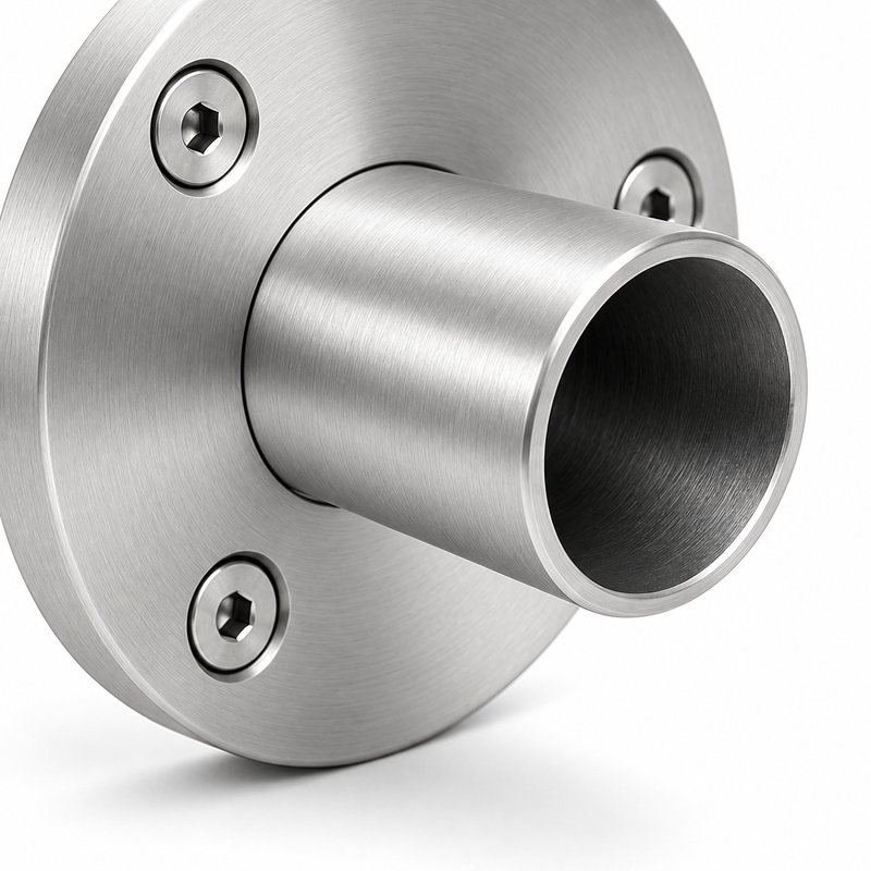 Round Tube Wall Flange Connector — Fine-brushed silver appearance concept